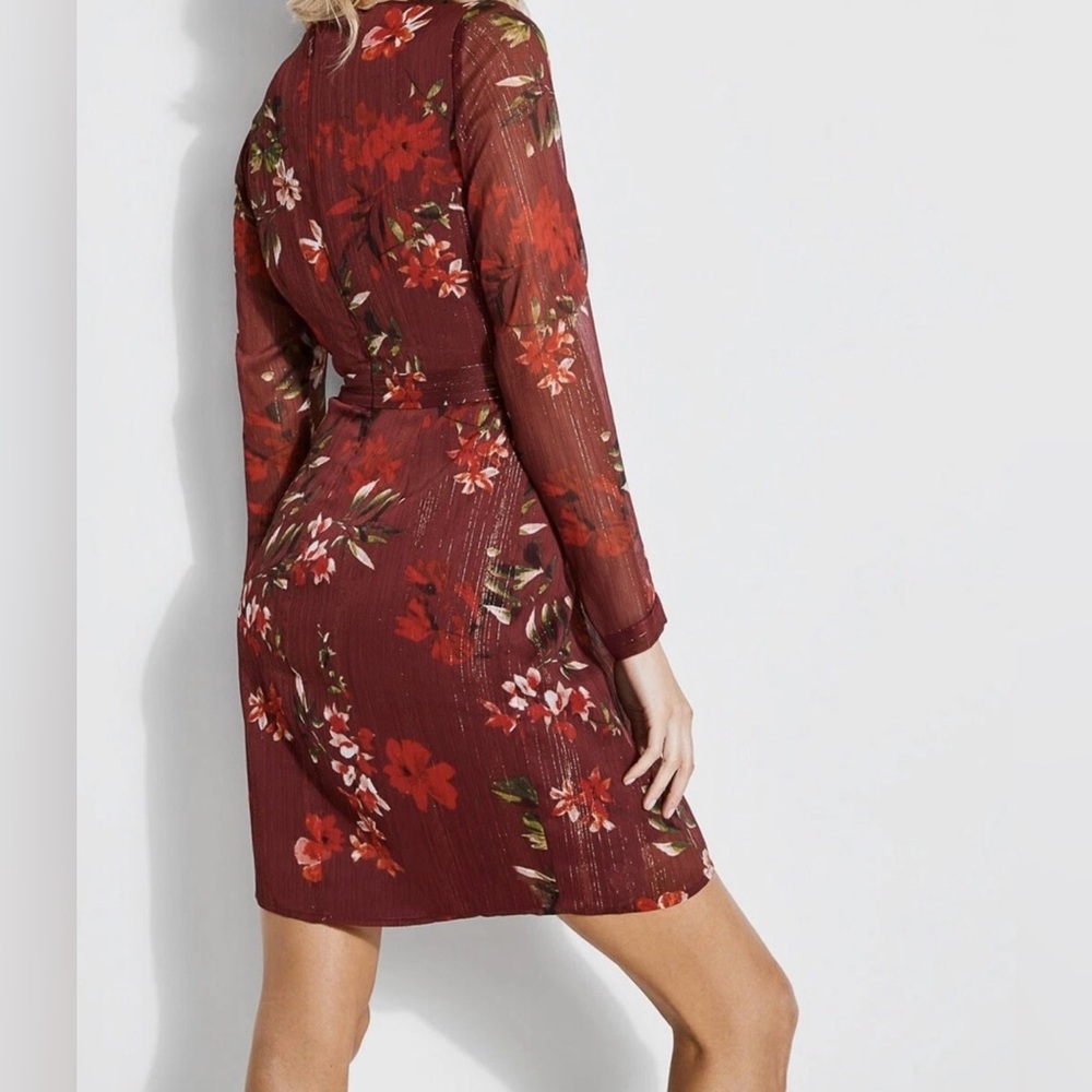 Guess Burgundy Floral Long Sleeve Dress - Picture 3 of 6